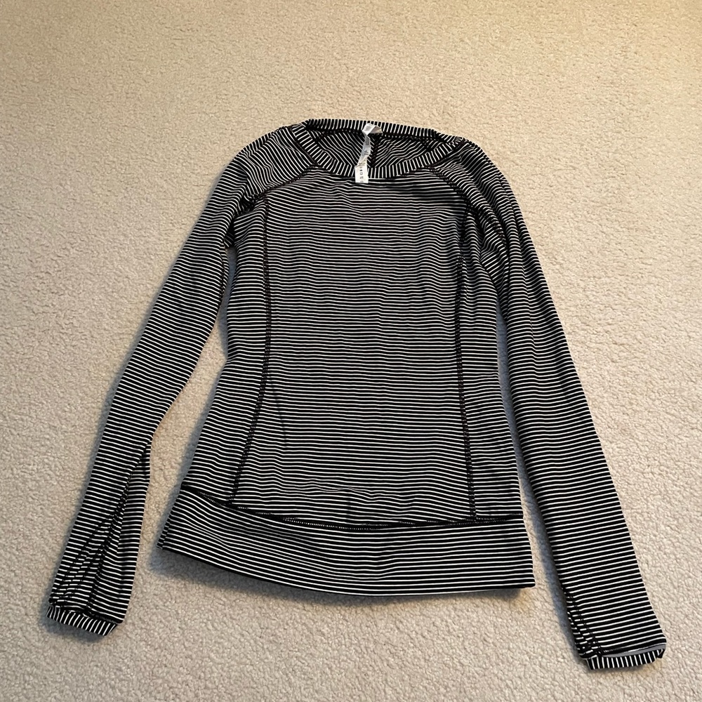 Size 4 long sleeve black and white striped Lululemon shirt
